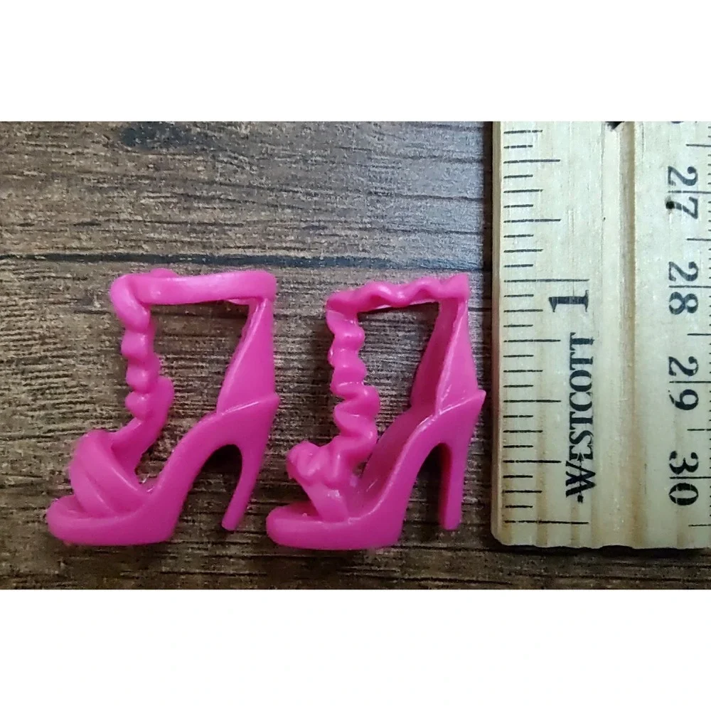Barbie Doll Model Muse Fashion Fever Ruffle High Heel Sandals Shoes Hot Pink Z9